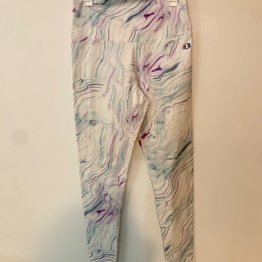 Womens Champion High Waist Blue and Purple swirl Yoga Pants size XL